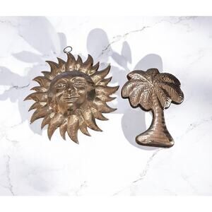 Vintage Copper Molds Palm Tree and Sun For Decor Only India 10" and 8"